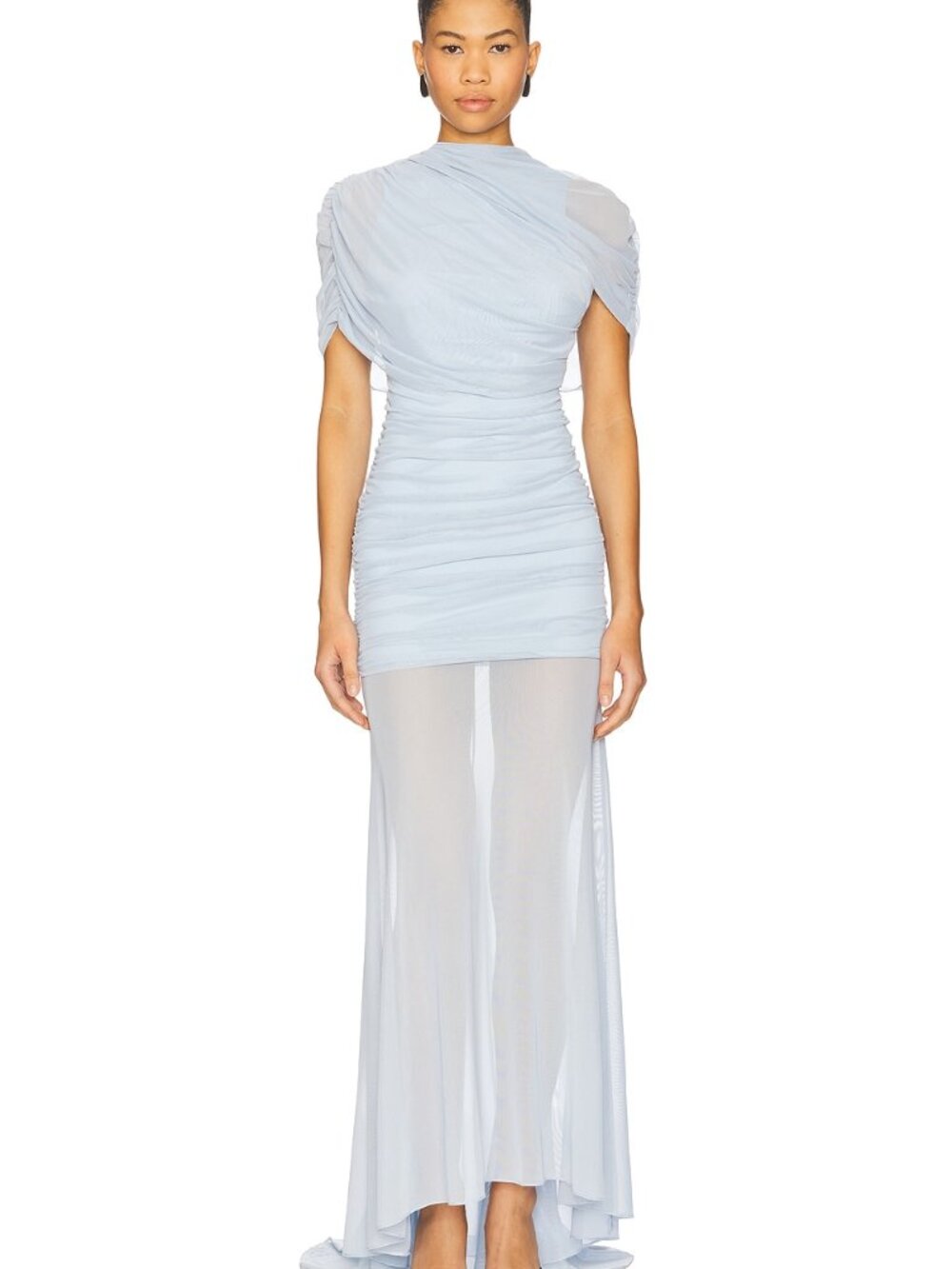 Amanda Uprichard x REVOLVE Evianna Mesh Gown Baby Blue Ruched Maxi XS